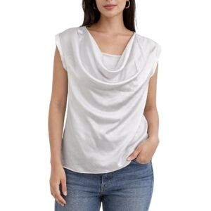 Express Silver Satin Cap Sleeve Draped Blouse Size Large
